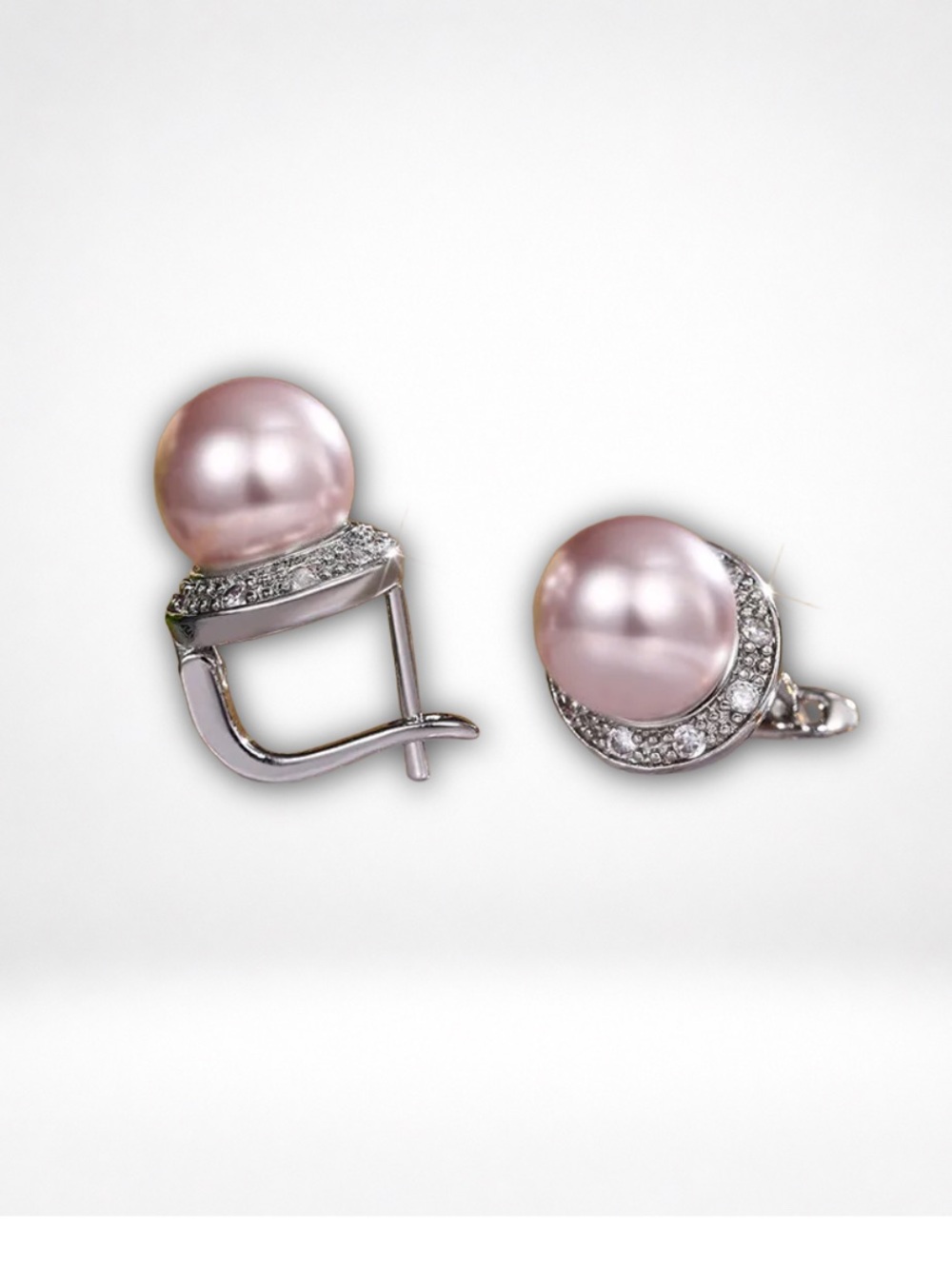 Blush Pearl Leverback Earrings CZ Accent Silver Tone Elegant Pearl Drop Earrings